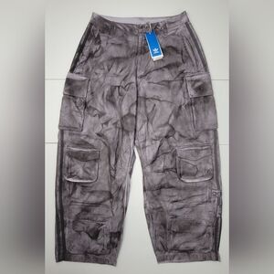 adidas Gray Tie-Dye Wide-Leg Cargo Pants with Side Stripes